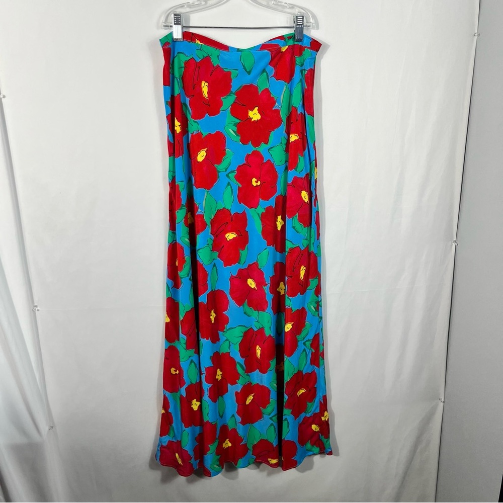 RIXO London Colorful Hibiscus Silk Maxi Skirt Small Tropical Travel NWOT S - Picture 4 of 5